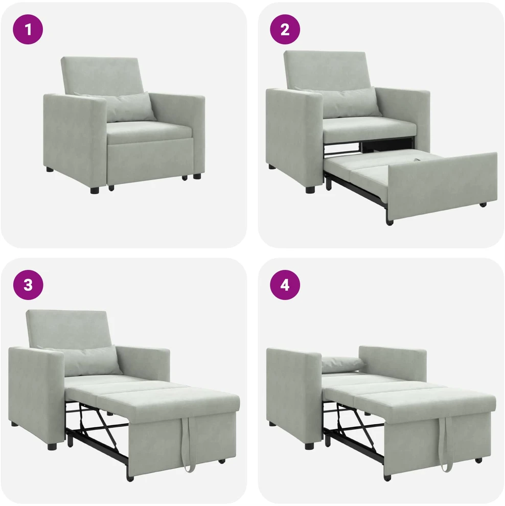 Fotelis Ištraukiamas sofa-lova vienvietis Šviesiai pilka Aksomas
