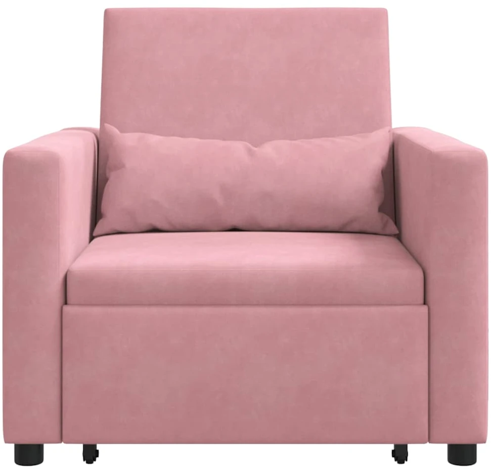 Fotelis Ištraukiamas sofa-lova vienvietis Šviesiai rožinė Aksomas