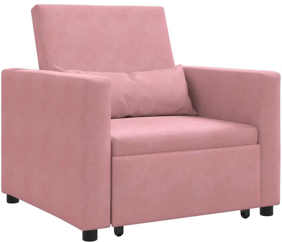 Fotelis Ištraukiamas sofa-lova vienvietis Šviesiai rožinė Aksomas