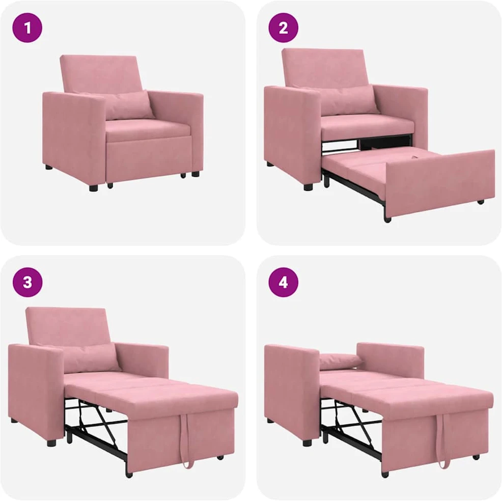 Fotelis Ištraukiamas sofa-lova vienvietis Šviesiai rožinė Aksomas