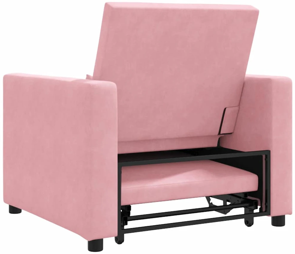Fotelis Ištraukiamas sofa-lova vienvietis Šviesiai rožinė Aksomas