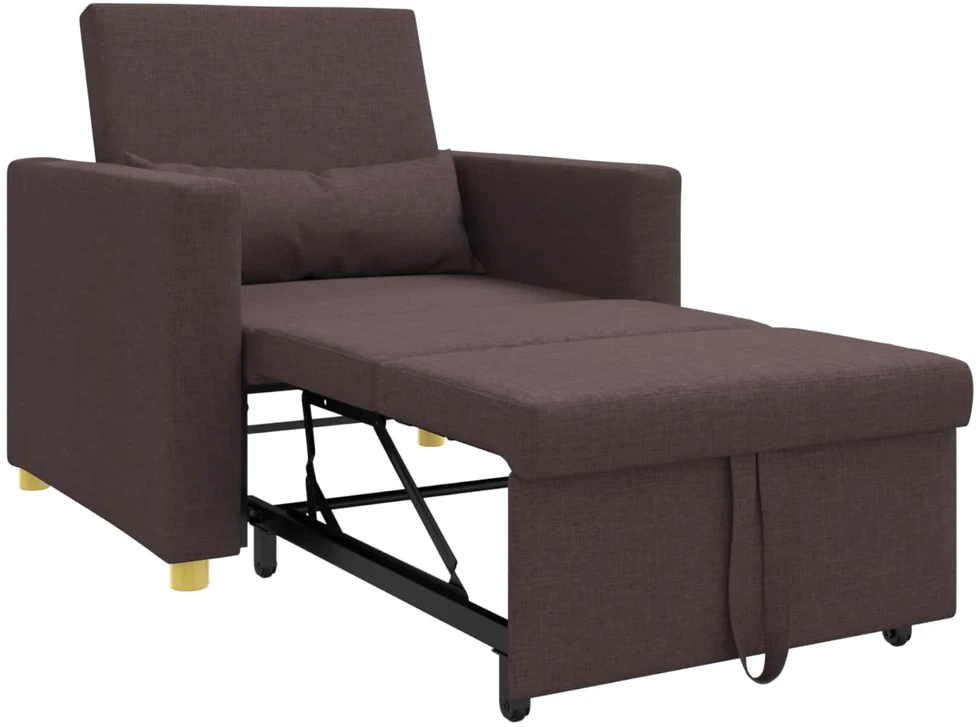 Fotelis Ištraukiamas sofa-lova vienvietis Tamsiai ruda audinys