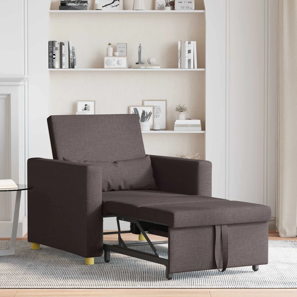 Fotelis Ištraukiamas sofa-lova vienvietis Tamsiai ruda audinys