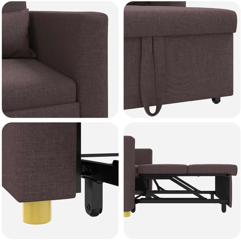 Fotelis Ištraukiamas sofa-lova vienvietis Tamsiai ruda audinys