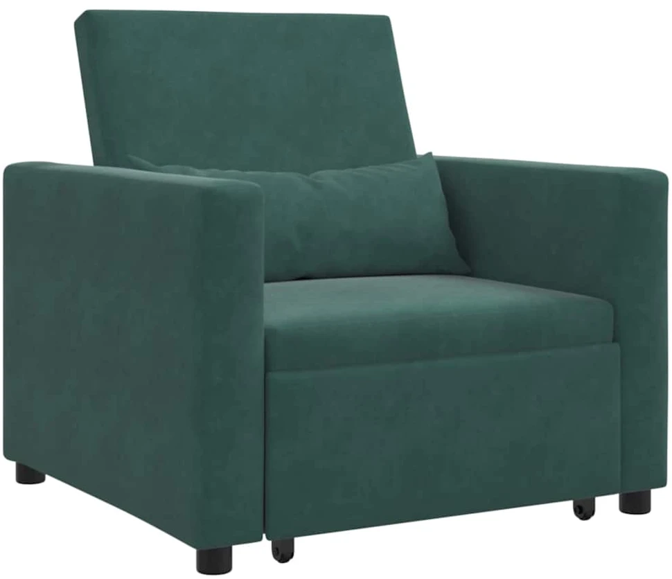 Fotelis Ištraukiamas sofa-lova vienvietis Tamsiai žalia Aksomas