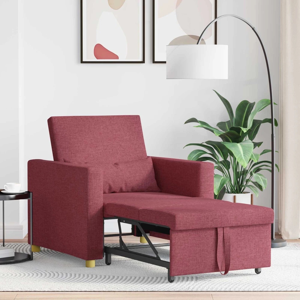 Fotelis Ištraukiamas sofa-lova vienvietis Vyno raudonumo audinys