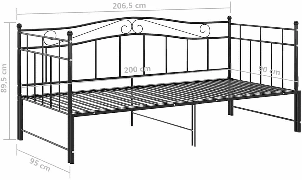 Ištraukiamos sofos-lovos rėmas, juodas, 90x200cm, metalas
