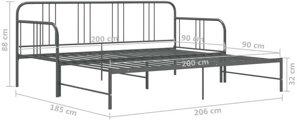 Ištraukiamos sofos-lovos rėmas, pilkas, 90x200cm, metalas