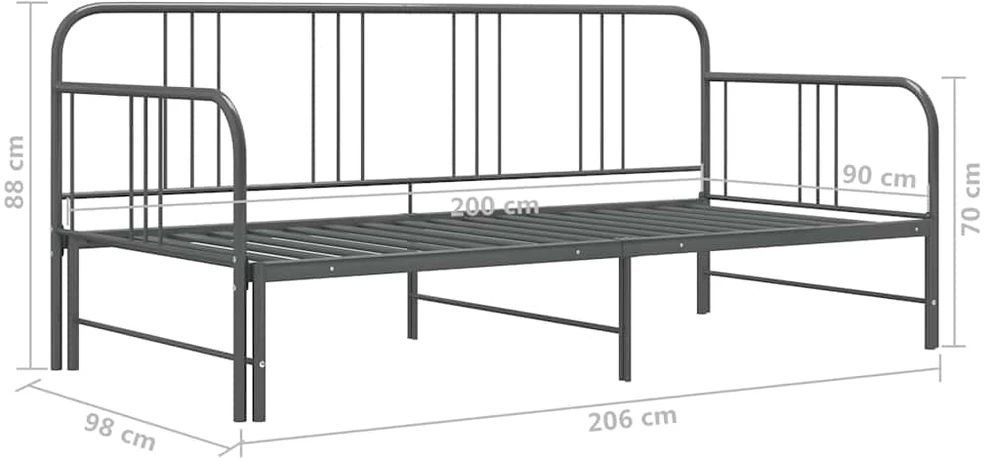 Ištraukiamos sofos-lovos rėmas, pilkas, 90x200cm, metalas