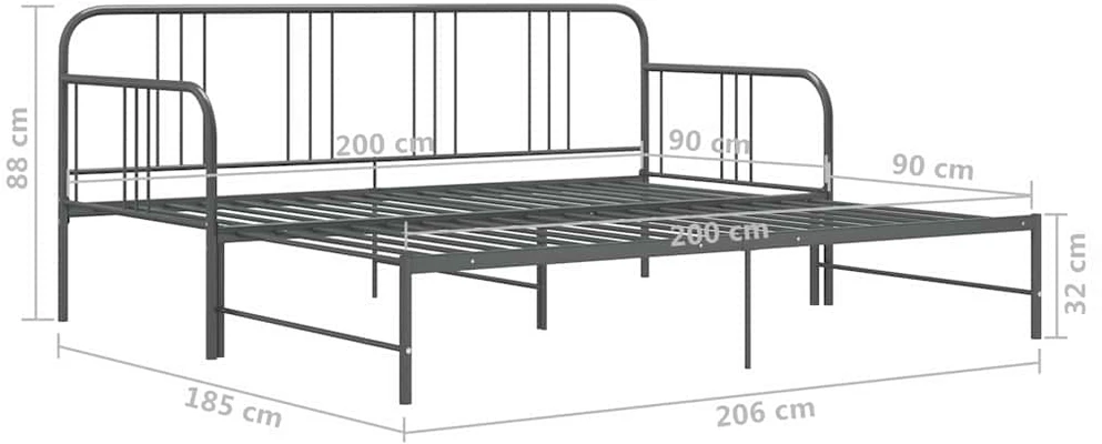 Ištraukiamos sofos-lovos rėmas, pilkas, 90x200cm, metalas