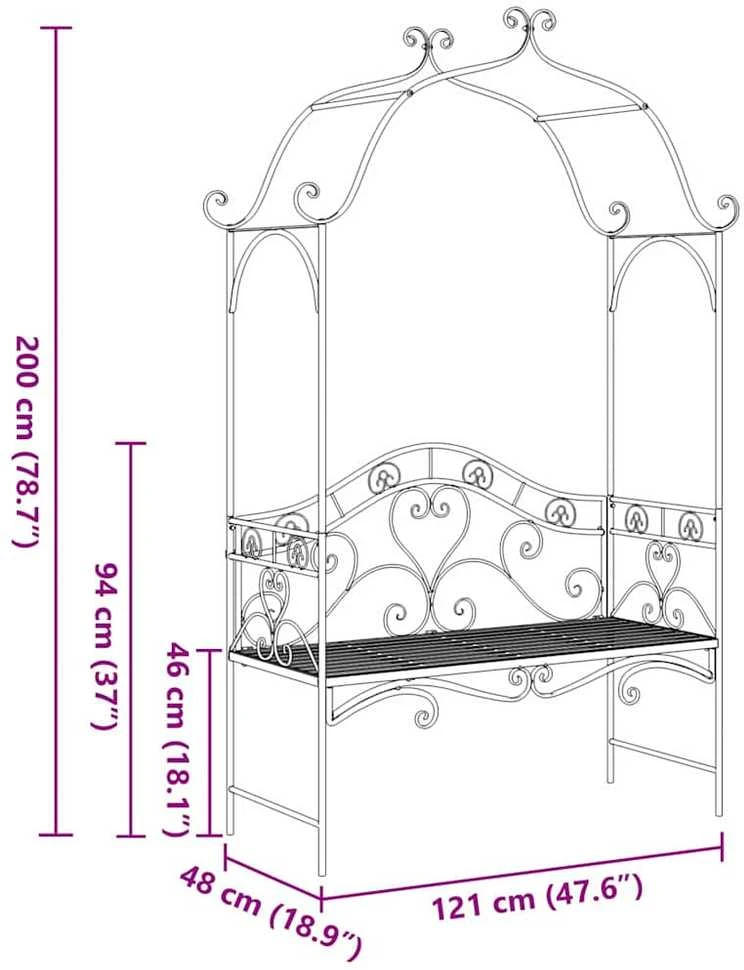 Sodo suolas Juoda 121 x 48 x 200 cm Plienas