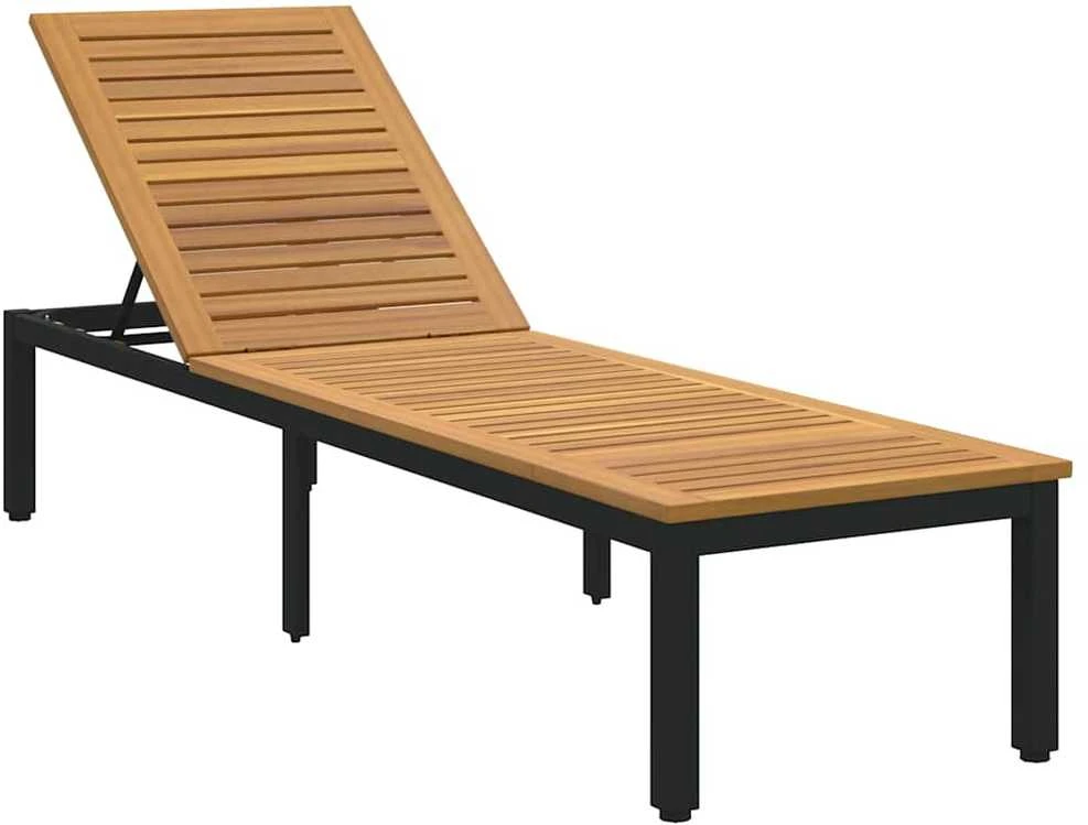 Saulės gultas Juoda 200 x 55 x 35 cm Kietos akacijos mediena