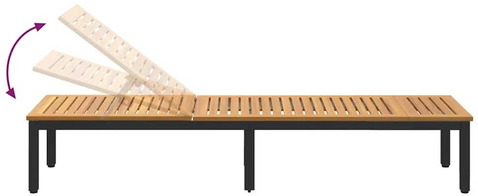 Saulės gultas Juoda 200 x 55 x 35 cm Kietos akacijos mediena