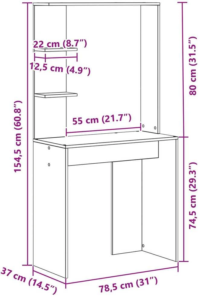 Stalas Juodas ąžuolas Apdirbta mediena 78,5 x 37 x 154,5 cm