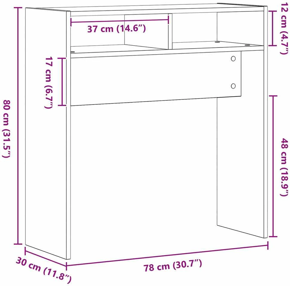 Konsolinis stalas Juodas ąžuolas 78 x 30 x 80 cm