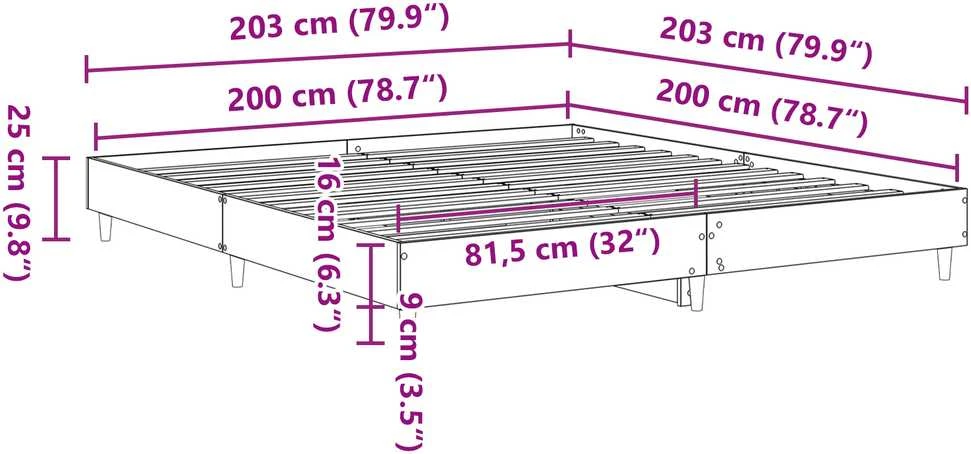 Lovos rėmas Juodas ąžuolas 203 x 203 x 25 cm Apdirbta mediena