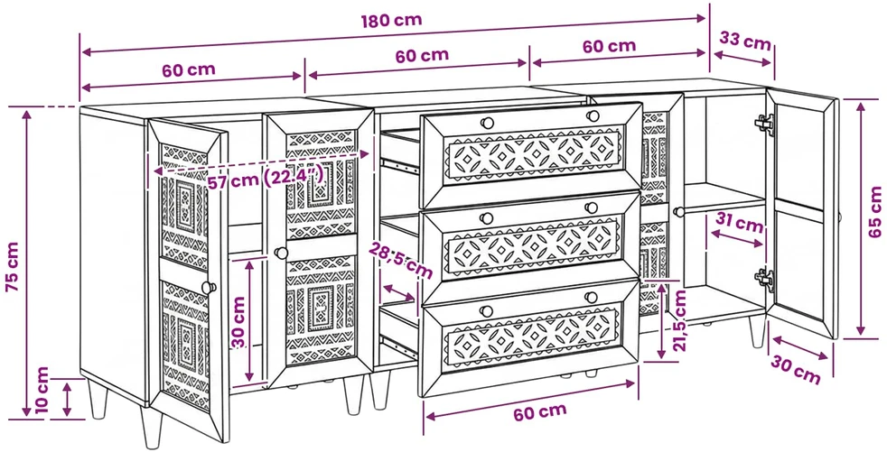 Kabalas 3 vnt. 180 x 33,5 x 75 cm mango medienos masyvas Ruda