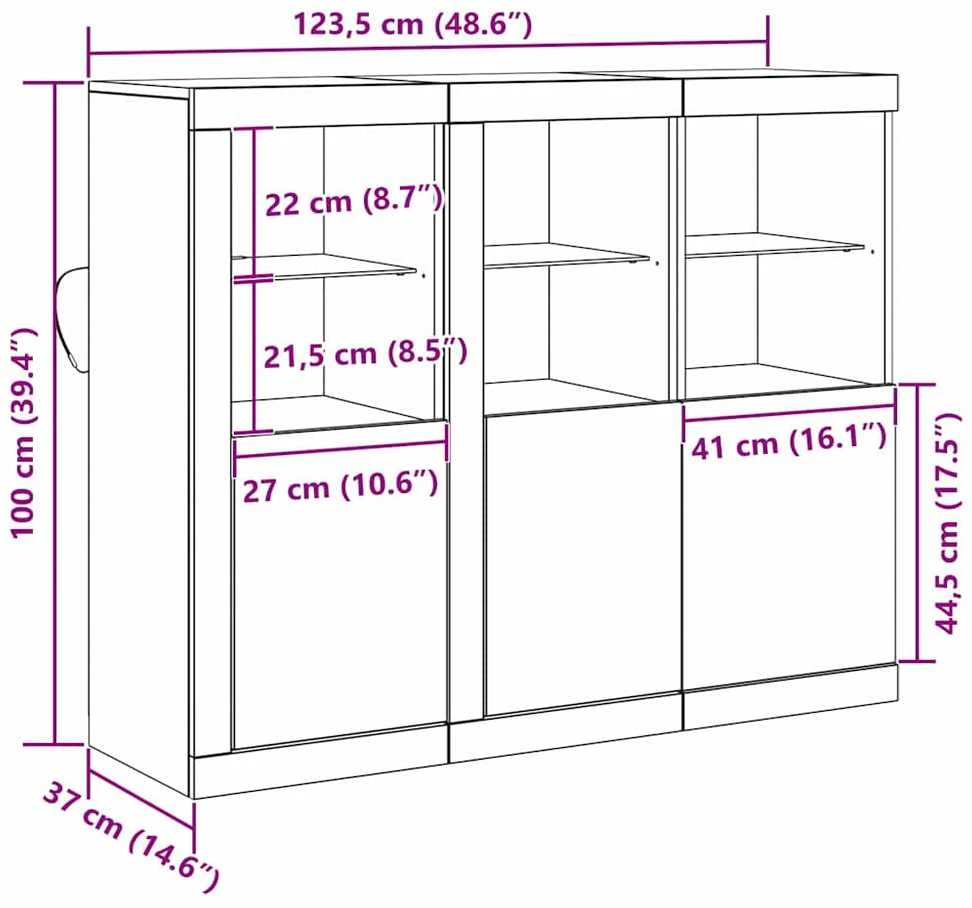 LED Bufetas 3 vnt. Senas medis 123 x 37 x 100 cm