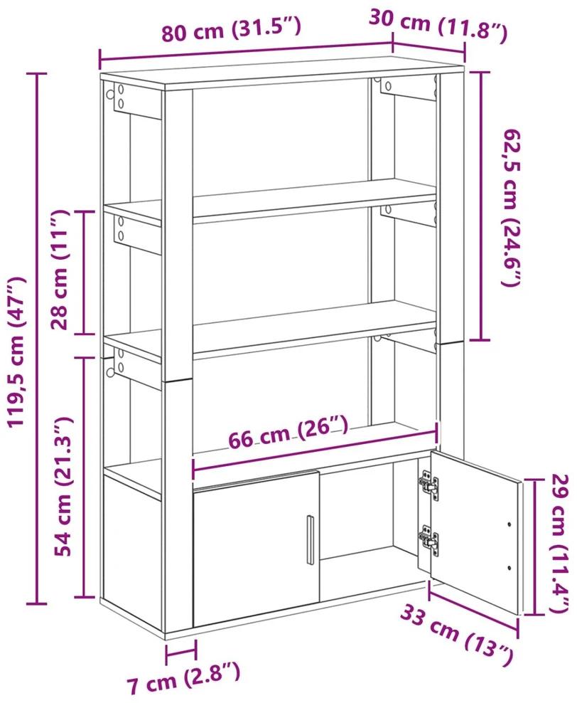 Kabalas artisano ąžuolo 30 x 80 x 119.5 cm Apdirbta mediena