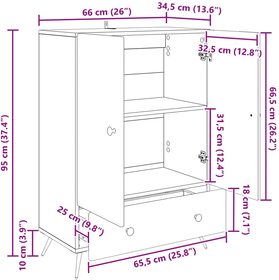 Kabalas Betono pilka 66 x 34,5 x 95 cm Apdirbta mediena