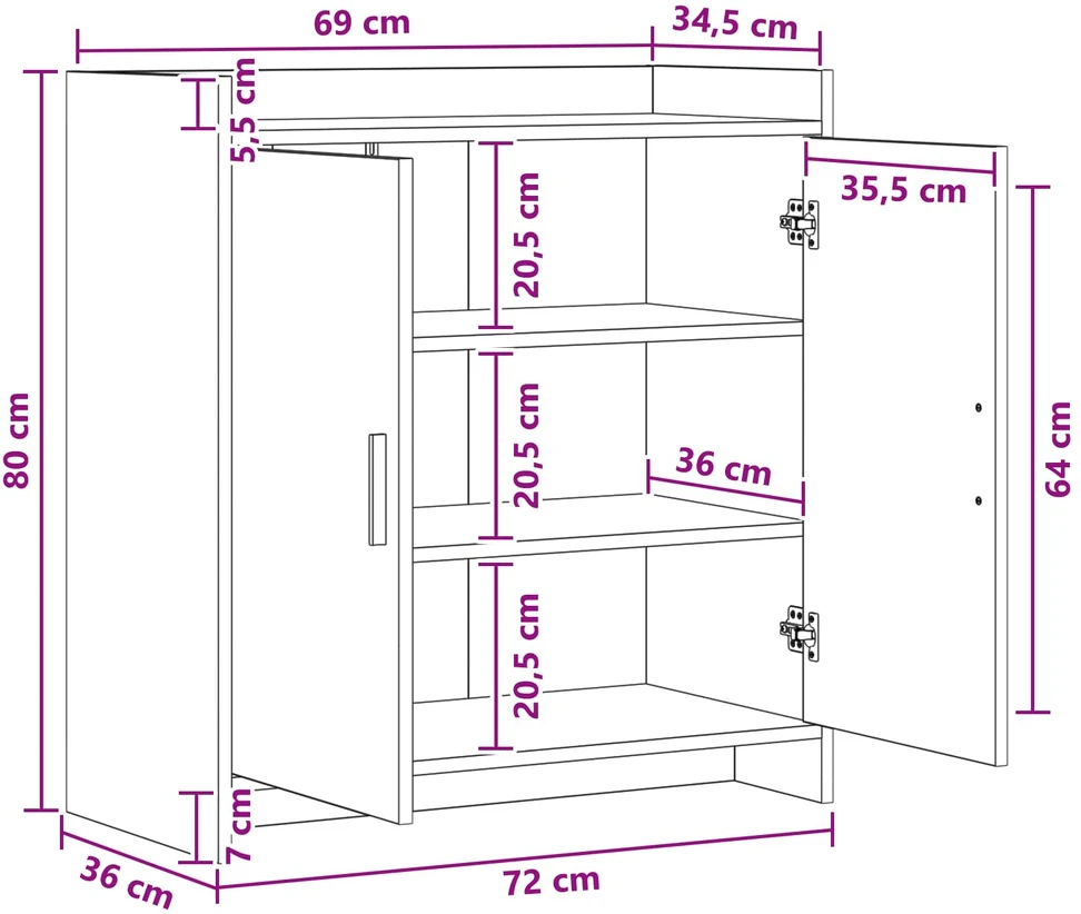 Kabalas Betono pilka 72 x 36 x 80 cm Apdirbta mediena
