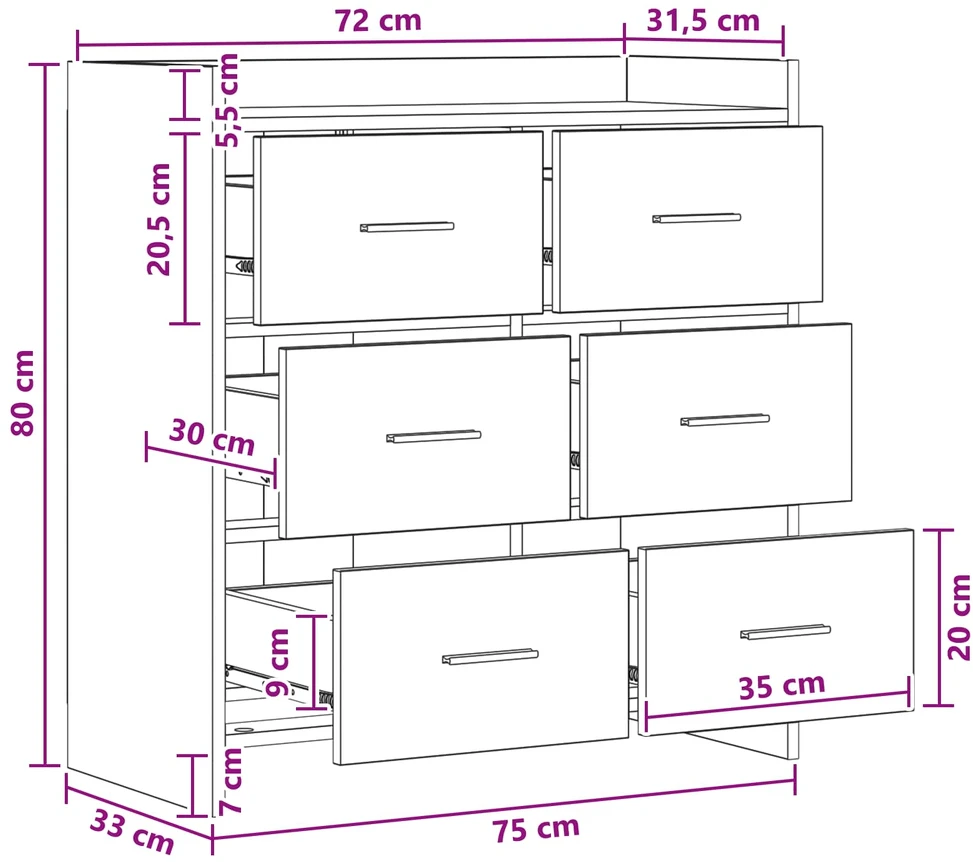 Kabalas Betono pilka 75 x 33 x 80 cm Apdirbta mediena