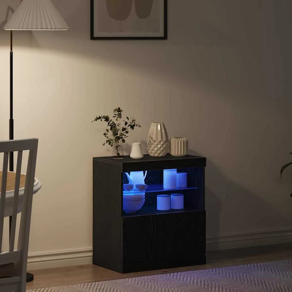 LED Bufetas Juoda 60,5 x 37 x 67 cm Apdirbta mediena
