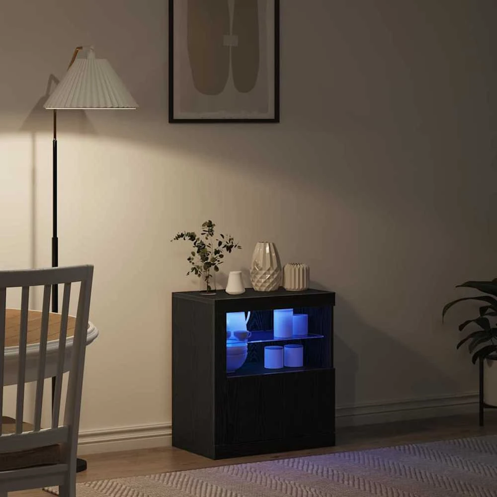 LED Bufetas Juoda 60,5 x 37 x 67 cm Apdirbta mediena