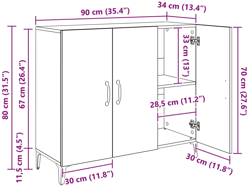 Kabalas juoda ąžuolo 34 x 90 x 80 cm Apdirbta mediena