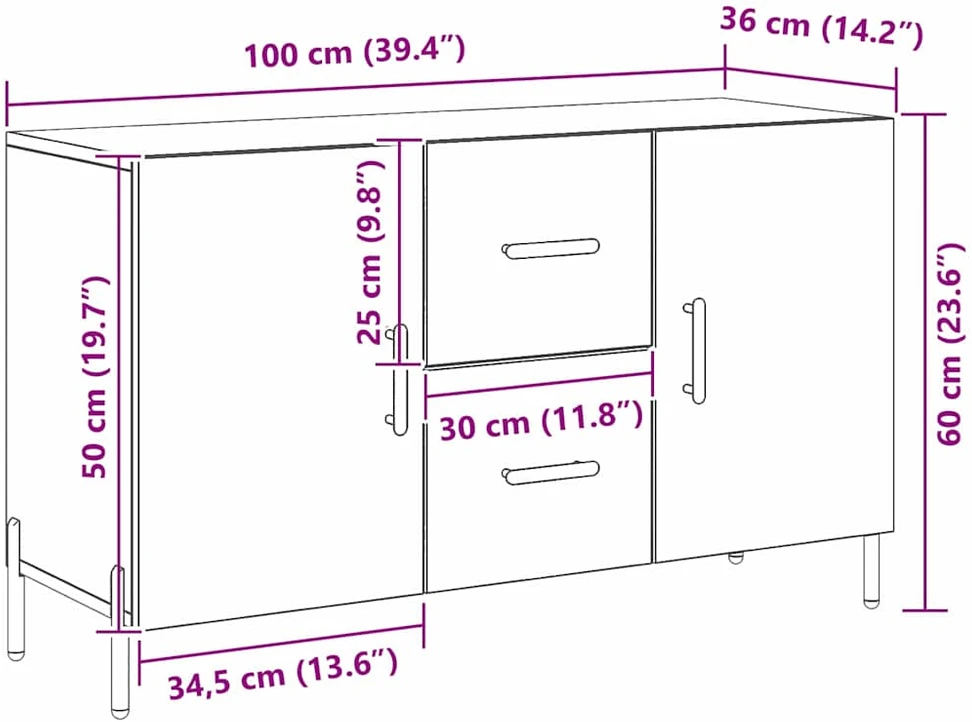 Kabalas Juodas ąžuolas 100 x 36 x 60 cm Apdirbta mediena
