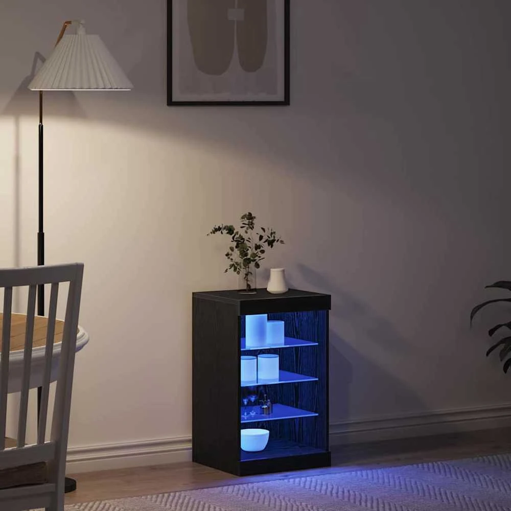 LED Bufetas Juodas ąžuolas 41 x 37 x 67 cm Apdirbta mediena