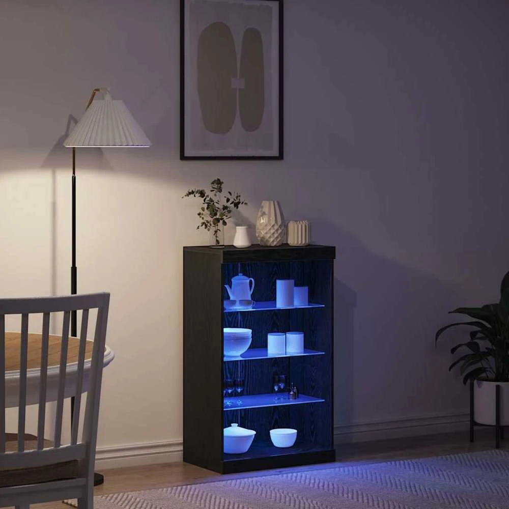 LED Bufetas Juodas ąžuolas 60,5 x 37 x 100 cm Apdirbta mediena