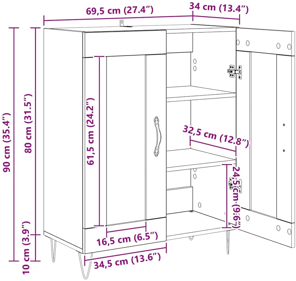 Kabalas Juodas ąžuolas 69,5 x 34 x 90 cm Apdirbta mediena