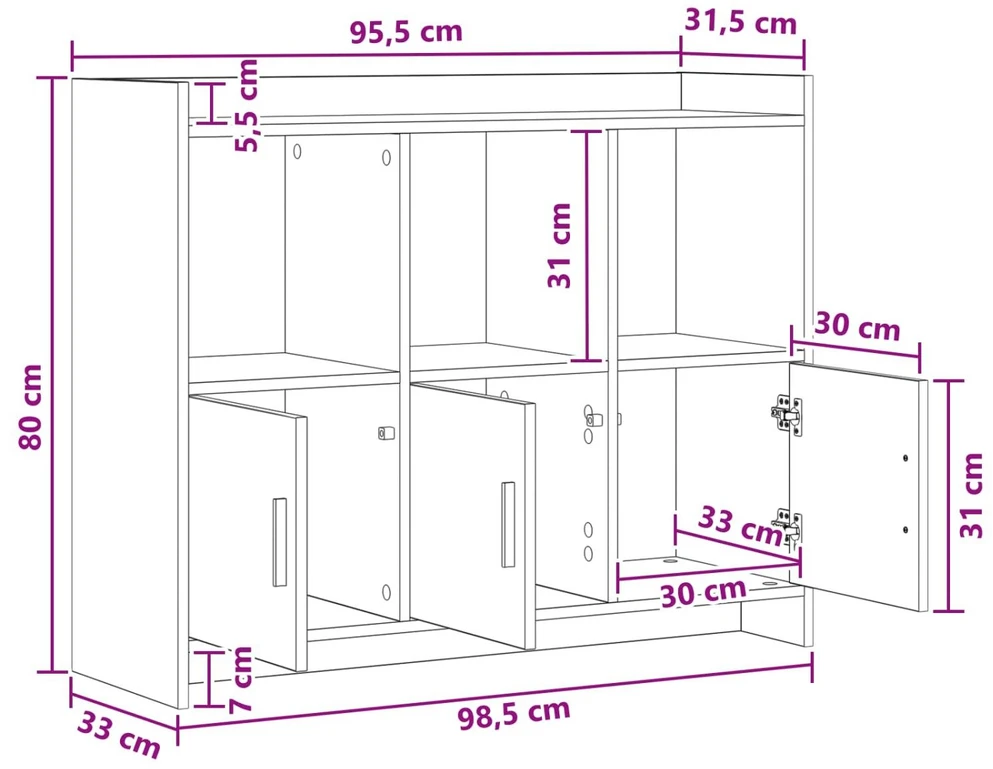 Kabalas Pilka Sonoma 98,5 x 33 x 80 cm Apdirbta mediena