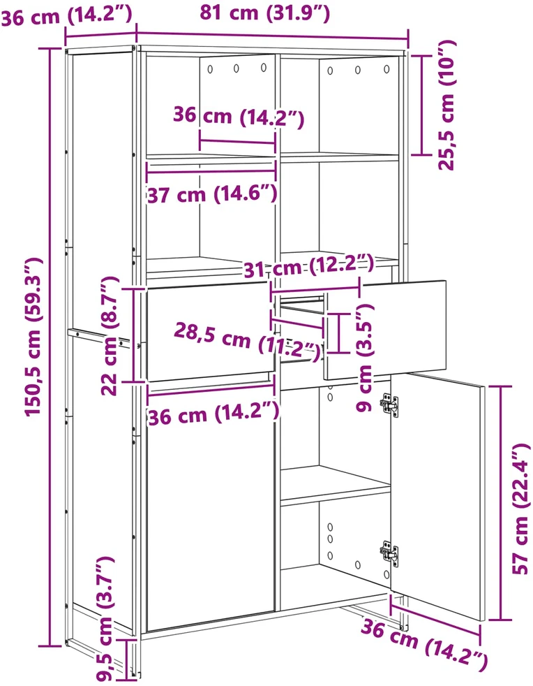 Kabalas Pilkas Sonoma 81 x 36 x 150.5 cm Apdirbta mediena
