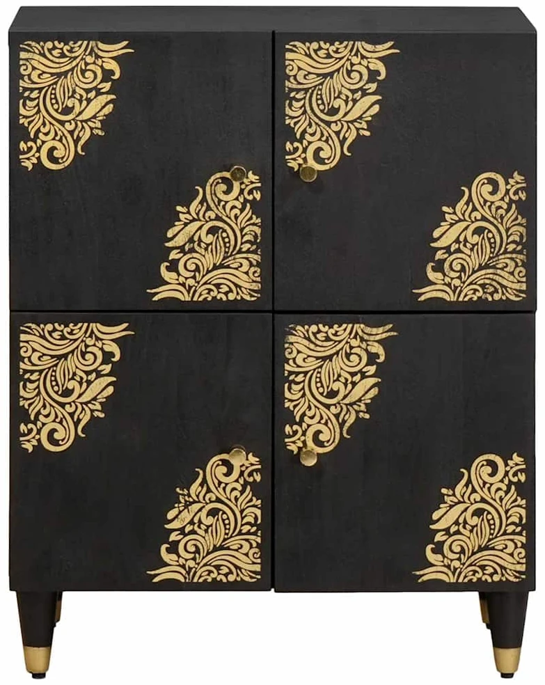 Kabalas su lentyna Juoda 60 x 33 x 75 cm Kietas mango medis