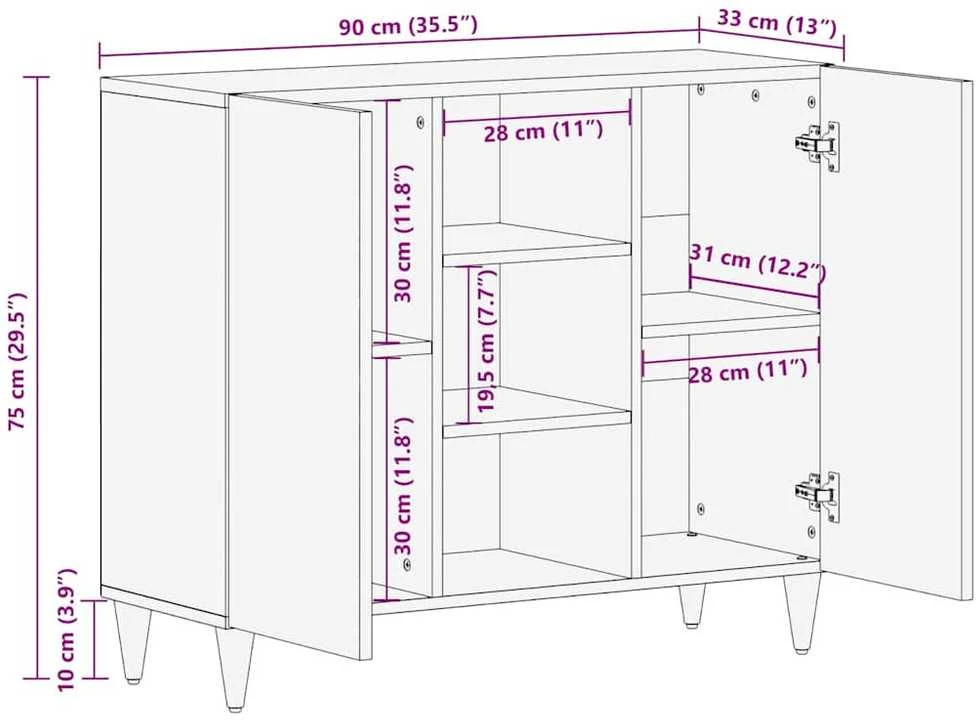Kabalas Juoda 90 x 33 x 75 cm Kietas mango medis