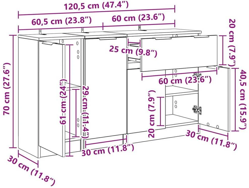 Kabalas 3 vnt. Senovinis medis 120 x 30 x 70 cm