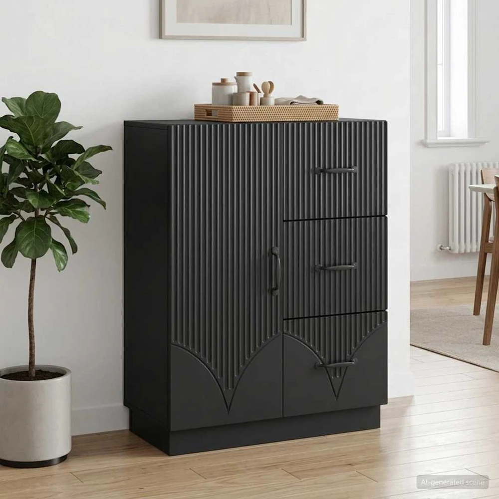Kabalas su stalčių Juoda 66 x 34,5 x 87 cm Apdirbta mediena
