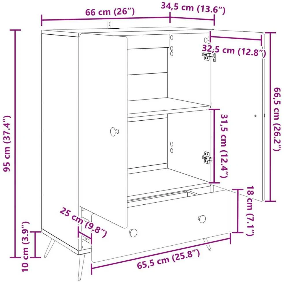 Kabalas Juoda 66 x 34,5 x 95 cm Apdirbta mediena