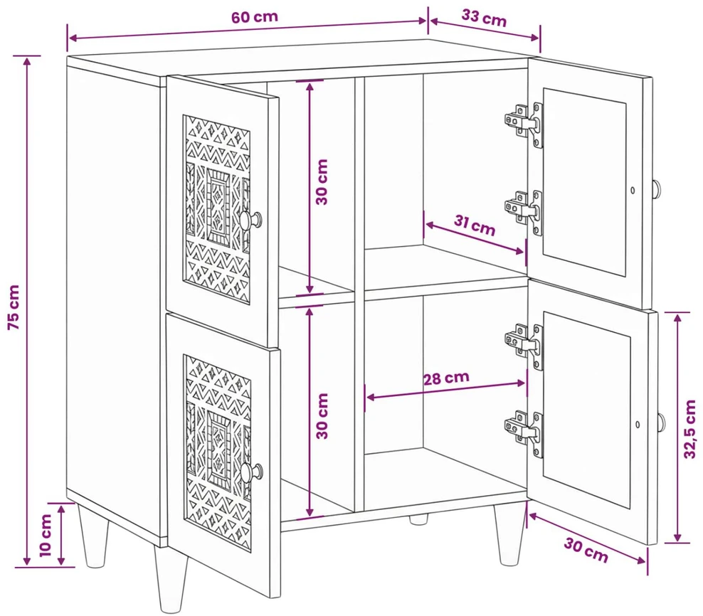 Kabalas 60 x 33 x 75 cm Kietas mango medis