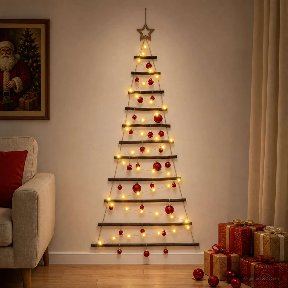 Kabančios Kalėdų eglutės su žaisliukais 150 cm 80 LED
