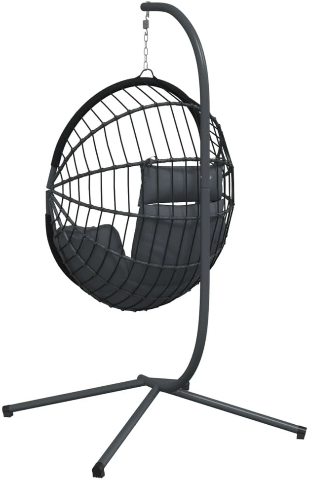 Kabantis kiaušinio formos krėslas, antracito, ratanas/plienas
