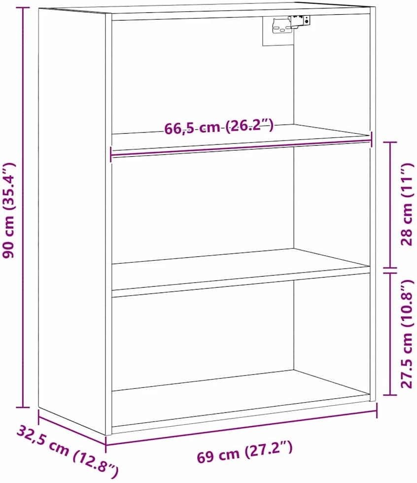 Kabantis sieninis kabinetas Juodas ąžuolas 69,5 x 32,5 x 90 cm