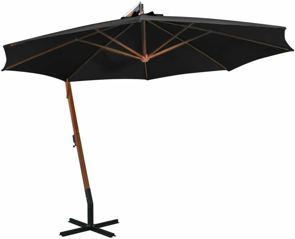 Kabantis sodo skėtis su stulpu, juodas, 3,5x2,9m, eglės masyvas