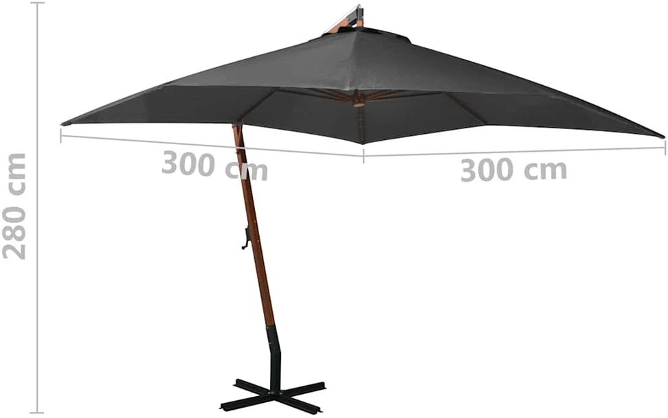 Kabantis sodo skėtis su stulpu, antracito, 3x3m, eglės masyvas