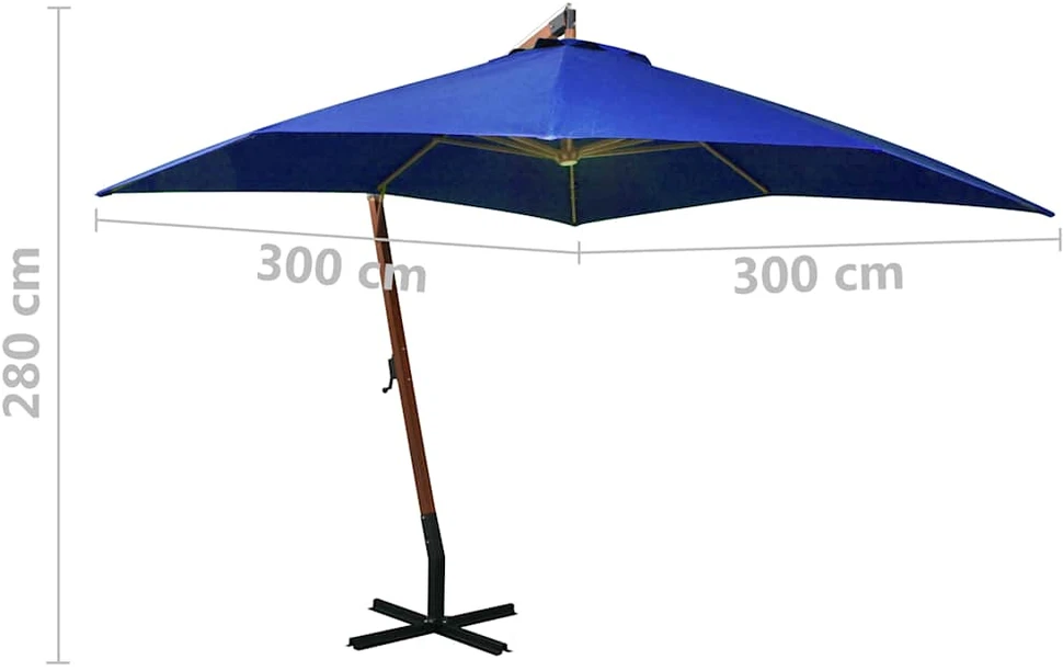 Kabantis sodo skėtis su stulpu, mėlynas, 3x3m, eglės masyvas