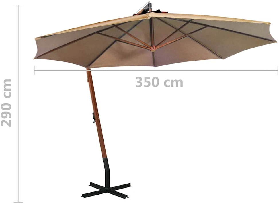 Kabantis sodo skėtis su stulpu, taupe, 3,5x2,9m, eglės masyvas
