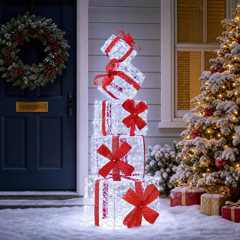 Kalėdinė dekoracija dovanų dėžutė 5 vnt. 125 LED Šalta balta