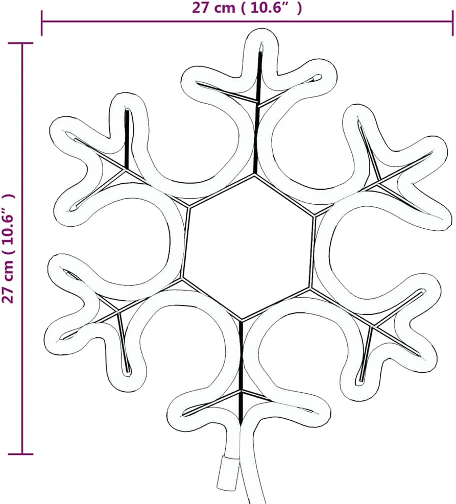 Kalėdinė dekoracija snaigė su 48 šiltomis baltomis LED, 27x27cm